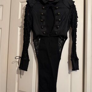 Victorian Gothic Steam punk style top with lace sleeves and tail